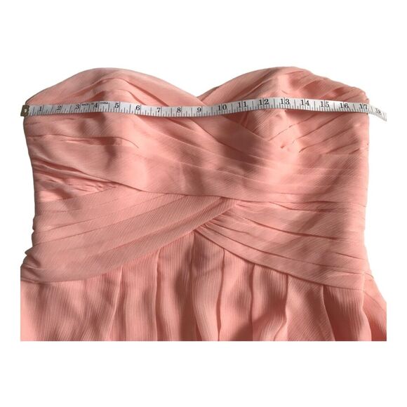 Davids Bridal Dress Sz 12 Peach Ruched Organza Strapless Formal Prom Bridesmaid - Picture 9 of 13